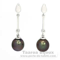 Aretes de Plata y 2 Perlas de Tahiti Semi-Barrocas B 8 mm