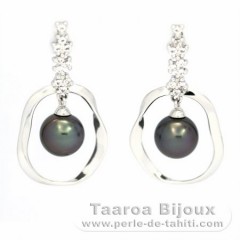 Aretes de Plata y 2 Perlas de Tahiti Redondas C 8.6 mm