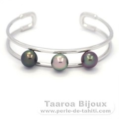 Pulsera de Plata y 3 Perlas de Tahiti Semi-Redondas B 9.1 a 9.4 mm