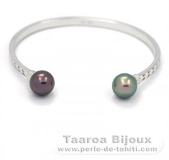 Pulsera de Plata y 2 Perlas de Tahiti Redondas C 10 mm