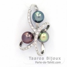 Colgante de Plata y 3 Perlas de Tahiti Redondas C 8.1 mm