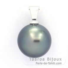 Colgante de Oro blanco 18Kl y 1 Perla de Tahiti Redonda B/C 13.6 mm