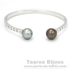 Pulsera de Plata y 2 Perlas de Tahiti Redondas C 10 mm