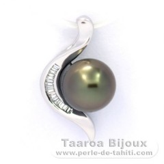 Colgante de Plata y 1 Perla de Tahiti Semi-Redonda C 8 mm