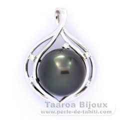 Colgante de Plata y 1 Perla de Tahiti Redonda C 12.6 mm