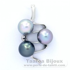 Colgante de Plata y 3 Perlas de Tahiti Semi-Redondas C 9.4 a 9.6 mm