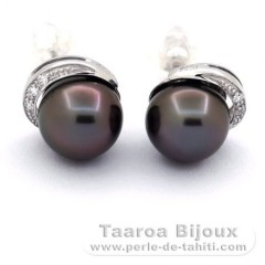 Aretes de Plata y 2 Perlas de Tahiti Redondas C 8.9 mm