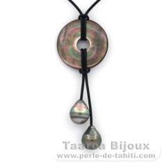 Collar de Cuero y 2 Perlas de Tahiti Anilladas C 11.7 mm