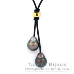 Collar de Cuero y 2 Perlas de Tahiti Anilladas B 11.5 mm