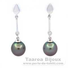 Aretes de Plata y 2 Perlas de Tahiti Semi-Barrocas B 8.5 mm