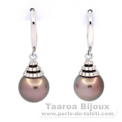 Aretes de Plata y 2 Perlas de Tahiti Redondas B/C 9.8 mm