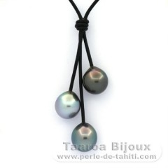 Collar de Cuero y 3 Perlas de Tahiti Semi-Barrocas C de 11.5 a 11.6 mm