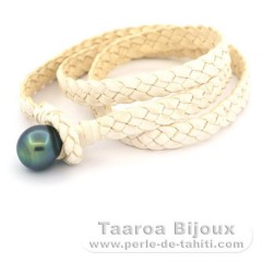 Pulsera de Cuero y 1 Perla de Tahiti Semi-Barroca BC 11.8 mm