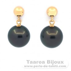 Aretes de Oro 18Kl y 2 Perlas de Tahiti Redondas A 8.8 mm