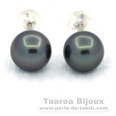 Aretes de Oro blanco 14Kl y 2 Perlas de Tahiti Redondas B/C 8.2 mm