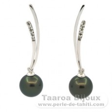 Aretes de Plata y 2 Perlas de Tahiti Redondas BC 8.7 mm