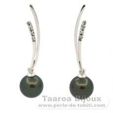 Aretes de Plata y 2 Perlas de Tahiti Redondas B/C 8.7 mm