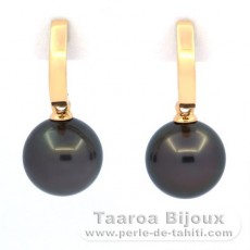 Aretes de Oro 18Kl y 2 Perlas de Tahiti Redondas B 9.5 mm