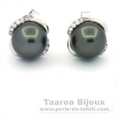 Aretes de Plata y 2 Perlas de Tahiti Redondas C 8.6 mm