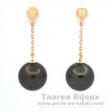 Aretes de Oro 18Kl y 2 Perlas de Tahiti Redondas A & B 8.4 mm