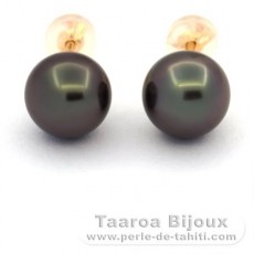 Aretes de Oro 18Kl y 2 Perlas de Tahiti Redondas B 8.8 mm