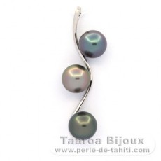 Colgante de Plata y 3 Perlas de Tahiti Redondas C 8.7 a 8.8 mm