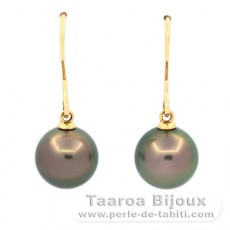 Aretes de Oro 18Kl y 2 Perlas de Tahiti Redondas B 9.6 mm