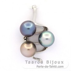 Colgante de Plata y 3 Perlas de Tahiti Semi-Redondas C 9.8 a 10 mm