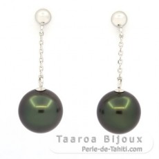 Aretes de Oro blanco 14Kl y 2 Perlas de Tahiti Redondas A 8.7 mm