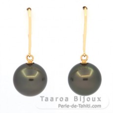 Aretes de Oro 18Kl y 2 Perlas de Tahiti Redondas B 9.1 mm