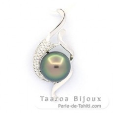 Colgante de Plata y 1 Perla de Tahiti Redonda C 11 mm