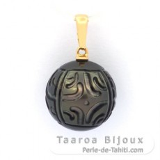 Colgante de Oro 18Kl y 1 Perla de Tahiti Grabada 13.7 mm