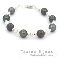 Pulsera de Plata y 8 Perlas de Tahiti Redondas C 8.2 a 8.5 mm