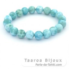 Pulsera de 20 perlas de Larimar - 9.5 a 9.8 mm - 16 cm - 26.2 gr