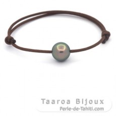 Pulsera de Algodn y 1 Perla de Tahiti Redonda C 10.8 mm