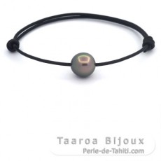 Pulsera de Cuero y 1 Perla de Tahiti Semi-Barroca AB 10.9 mm