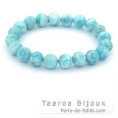 Pulsera de 20 perlas de Larimar 9 a 9.4 mm - 15 cm - 21.8 gr