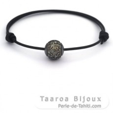 Pulsera de Cuero y 1 Perla de Tahiti Grabada  11.4 mm