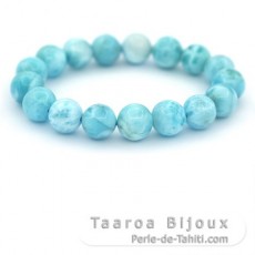 Pulsera de 17 Perlas de Larimar - 11.6 a 12.1 mm - 16 cm - 41.5 gr