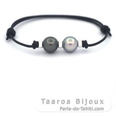 Pulsera de Cuero y 2 Perlas de Tahiti Redondas C 10.3 mm