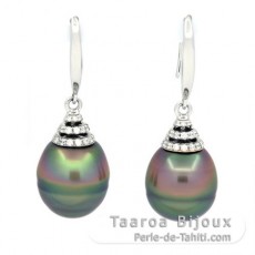 Aretes de Plata y 2 Perlas de Tahiti Anilladas B & C 11.2 mm