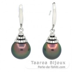 Aretes de Plata y 2 Perlas de Tahiti Semi-Barrocas A & B 10 mm