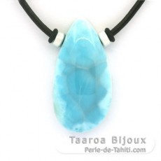 Collar de Cuero y 1 Larimar -36 x 19 x 10 mm - 11.8 gr