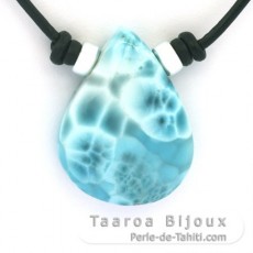 Collar de Cuero y 1 Larimar - 32 x 24 x 9.7 mm - 11.3 gr