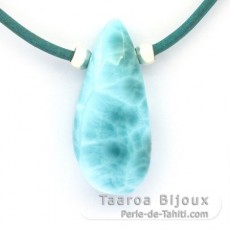 Collar de Cuero y 1 Larimar - 37 x 17 x 10.8 mm - 10.8 gr