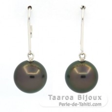 Aretes de Oro blanco 14Kl y 2 Perlas de Tahiti Redondas B 9.8 mm