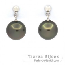 Aretes de Oro blanco 14Kl y 2 Perlas de Tahiti Redondas A & B 9.2 mm