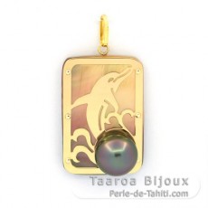 Colgante de Oro 18K, Nacarado e 1 medio Perla de Tahití - Dimensiones = 28 x 19 mm - Delfín