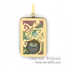 Colgante de Oro 18K, Nacarado e 1 medio Perla de Tahit - Dimensiones = 28 x 19 mm - Gecko