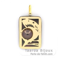 Colgante de Oro 18K, Nacarado e 1 medio Perla de Tahití - Dimensiones = 28 x 19 mm - Tiburón